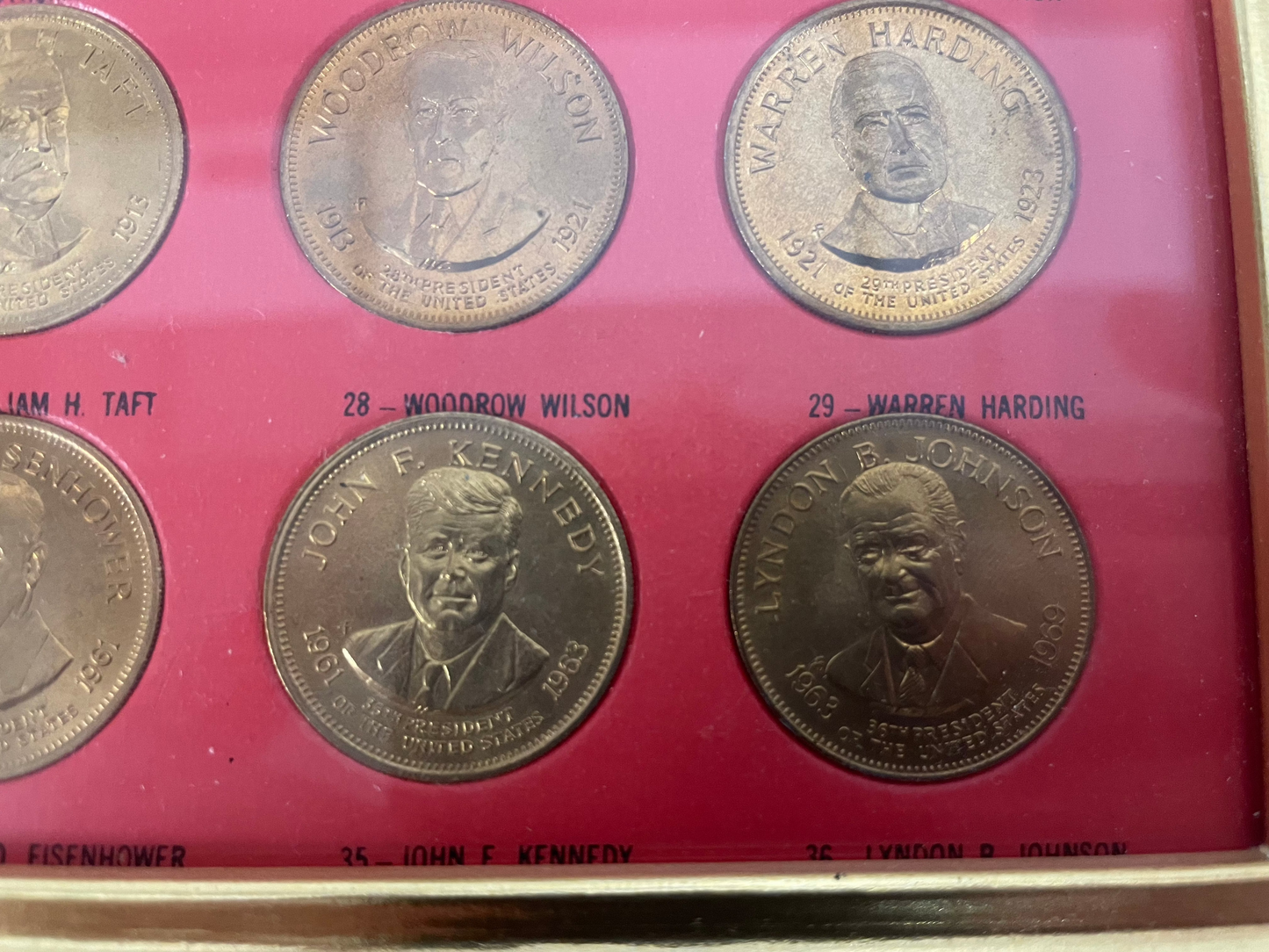 Presidential Hall of Fame Coin Collection. 12x10in. 37 Presidents, George Washington- Richard Nixon. With wooden frame.