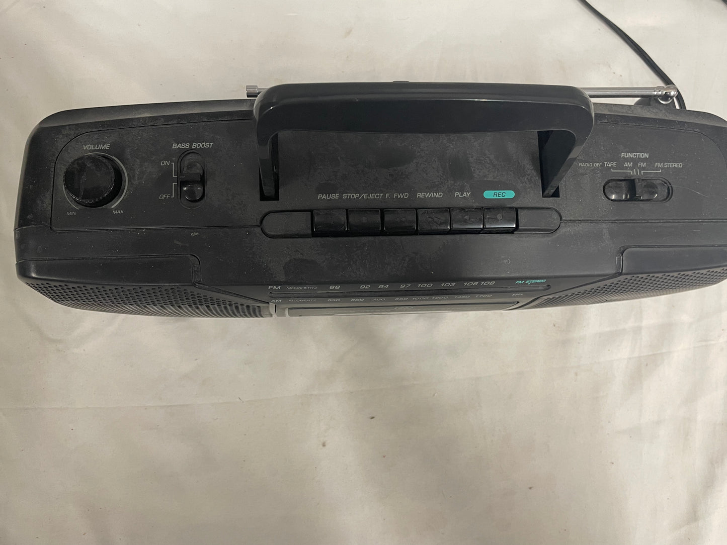 GE AM/FM Stereo Cassette Recorder. Electric. Automatic stop, cushion eject.