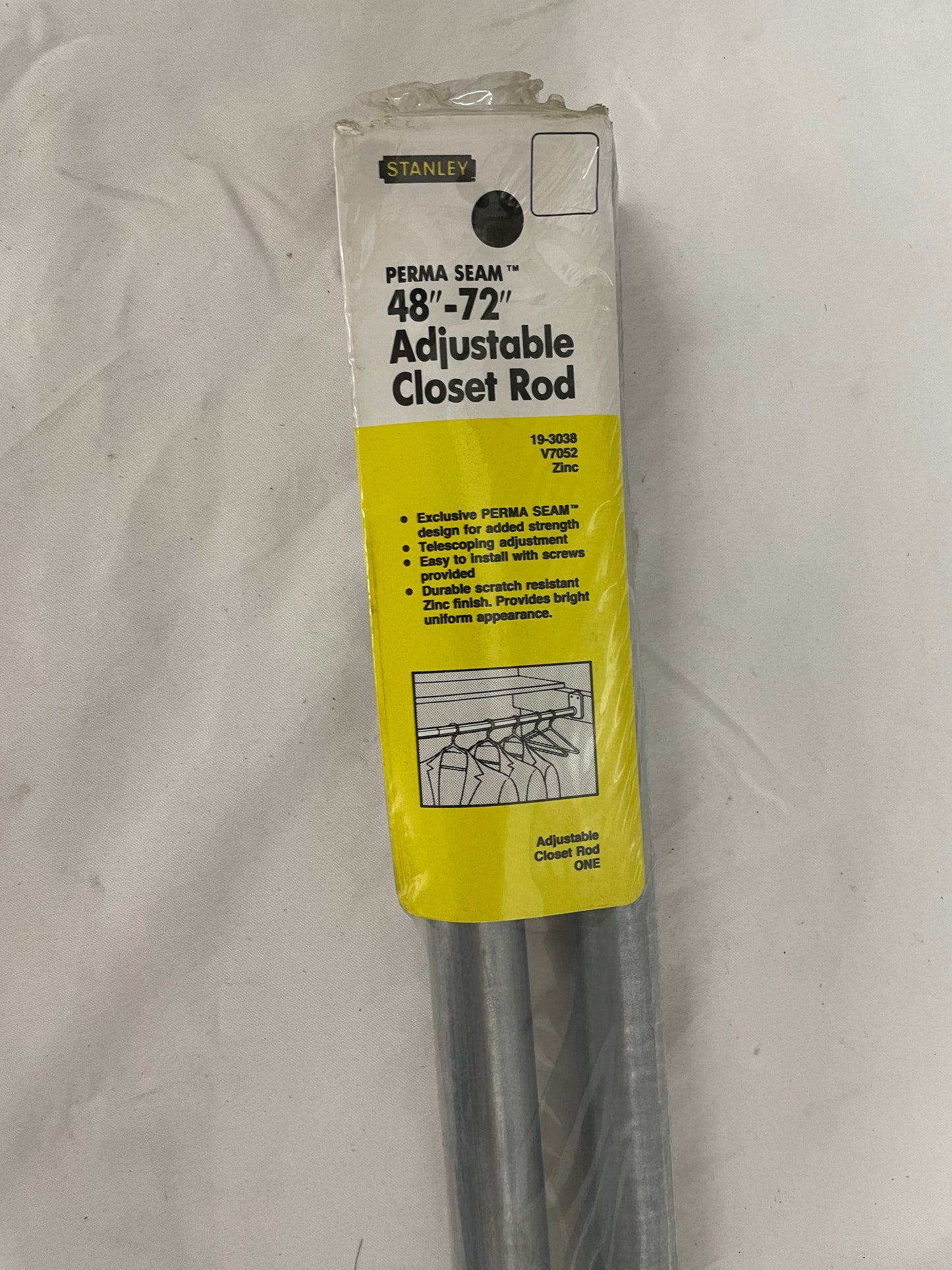 Stanley National S840-223 Manufacturing Sales Co. V7052 48" - 72" SN Adjustable Closet Rod Metal closet Rods. Come in packs of 10 . Factory sealed.
