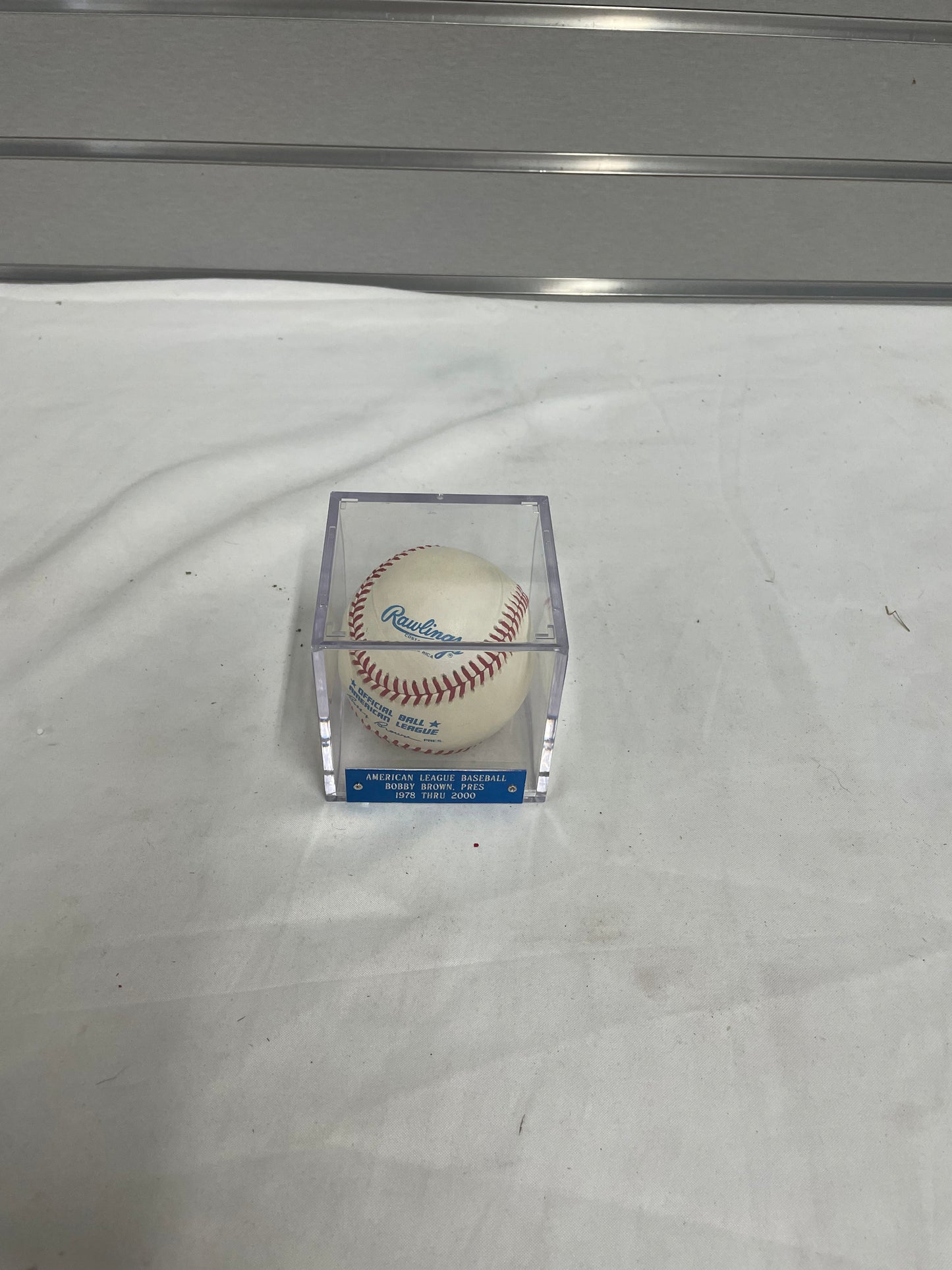 Official American League Baseball Bobby Brown President 1978-2000. Comes with crystal clear case.