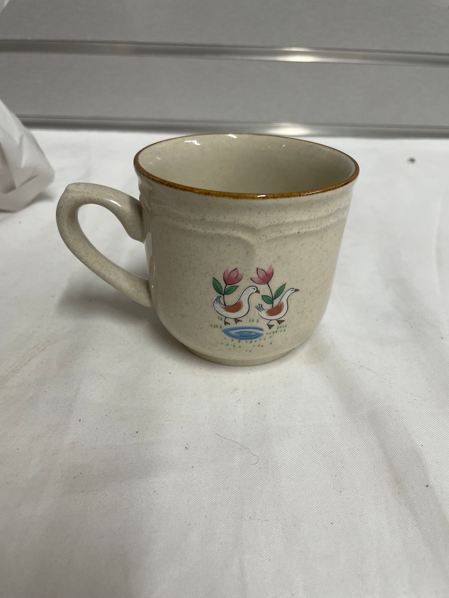 8 Piece China Cups. White coffee cups with farm designs