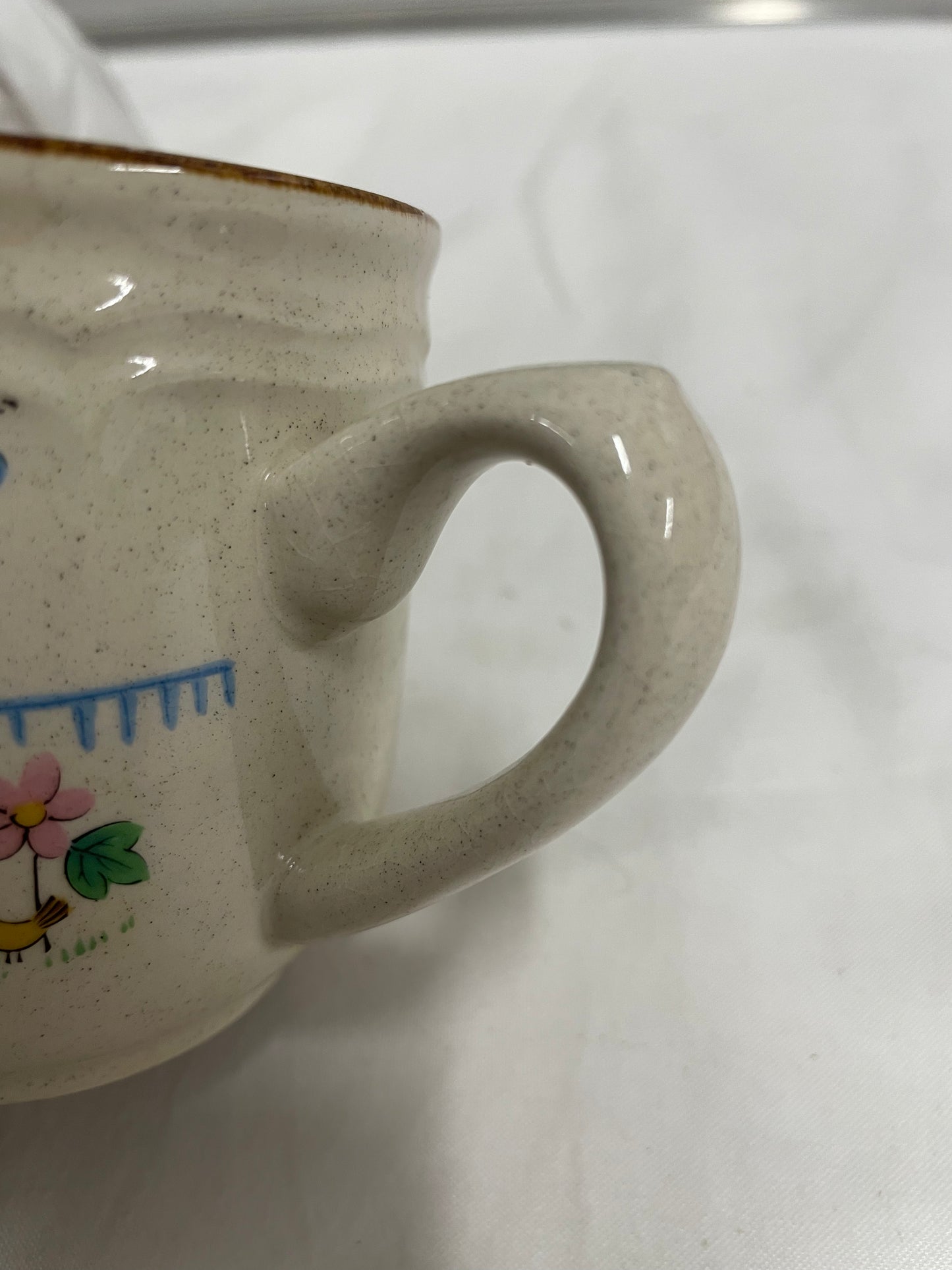 8 Piece China Cups. White coffee cups with farm designs