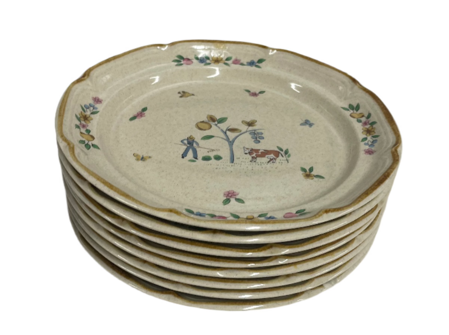 International stoneware China plate dish set. White Ceramic plates with colorful designs