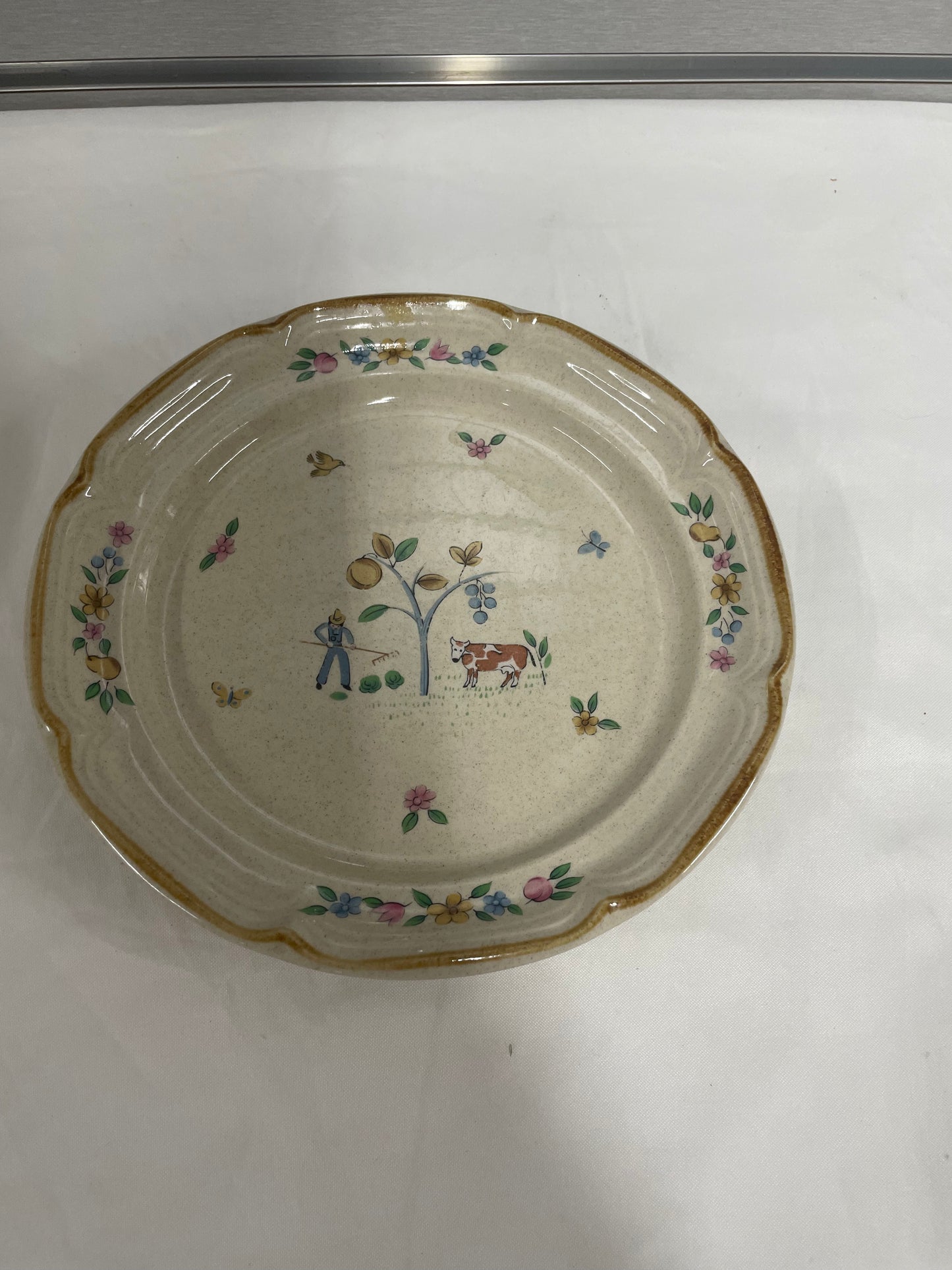International stoneware China plate dish set. White Ceramic plates with colorful designs