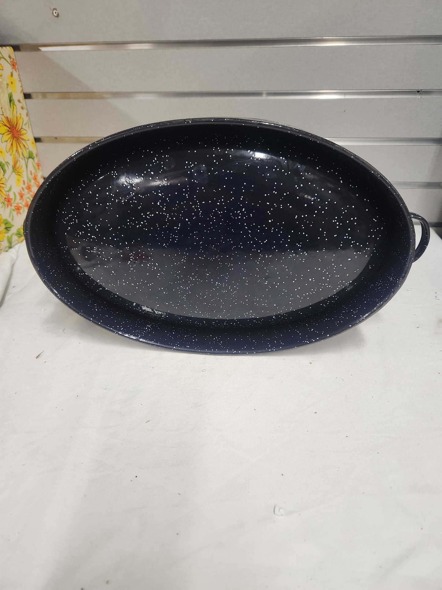 14 inch roasting pan. Black with white speckles. 14" x 8.5"