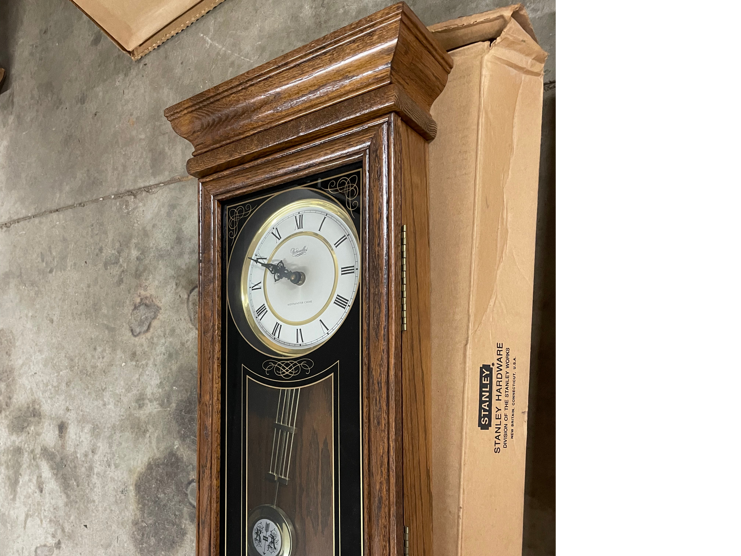 Versailles Wall Clock. Wooden clock. Comes with all parts. 31x13inches. Opens up.