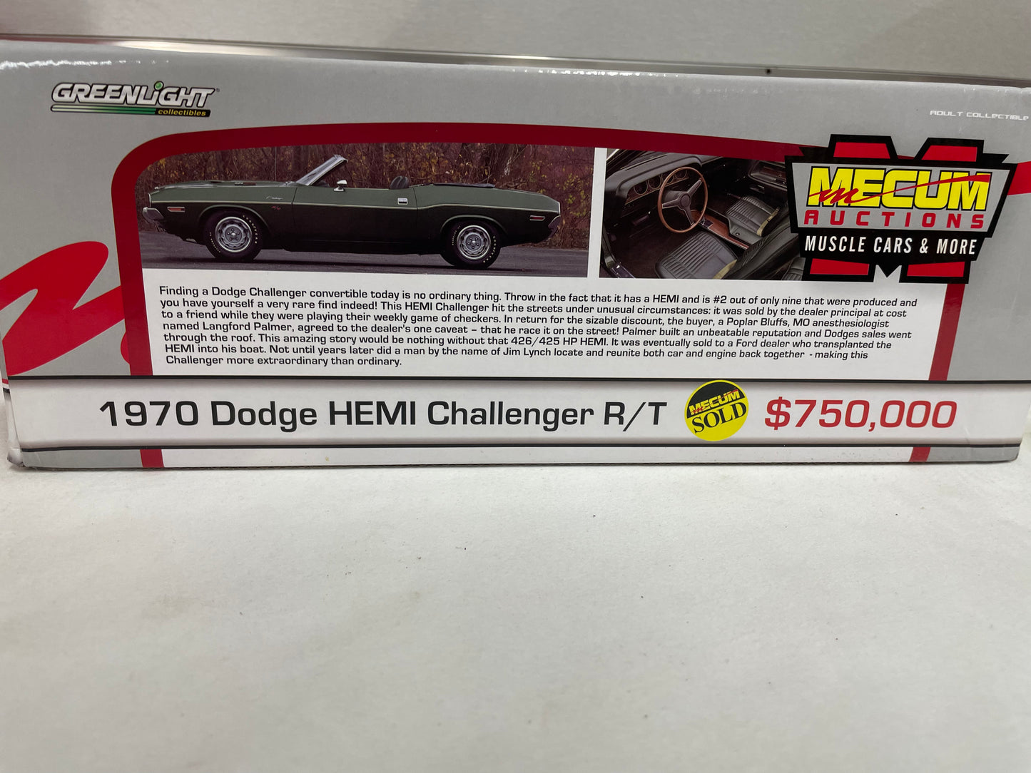 1970 Dodge HEMI Challenger R/T Auction Block Mecum Greenlight 1:18 Diecast Model Car