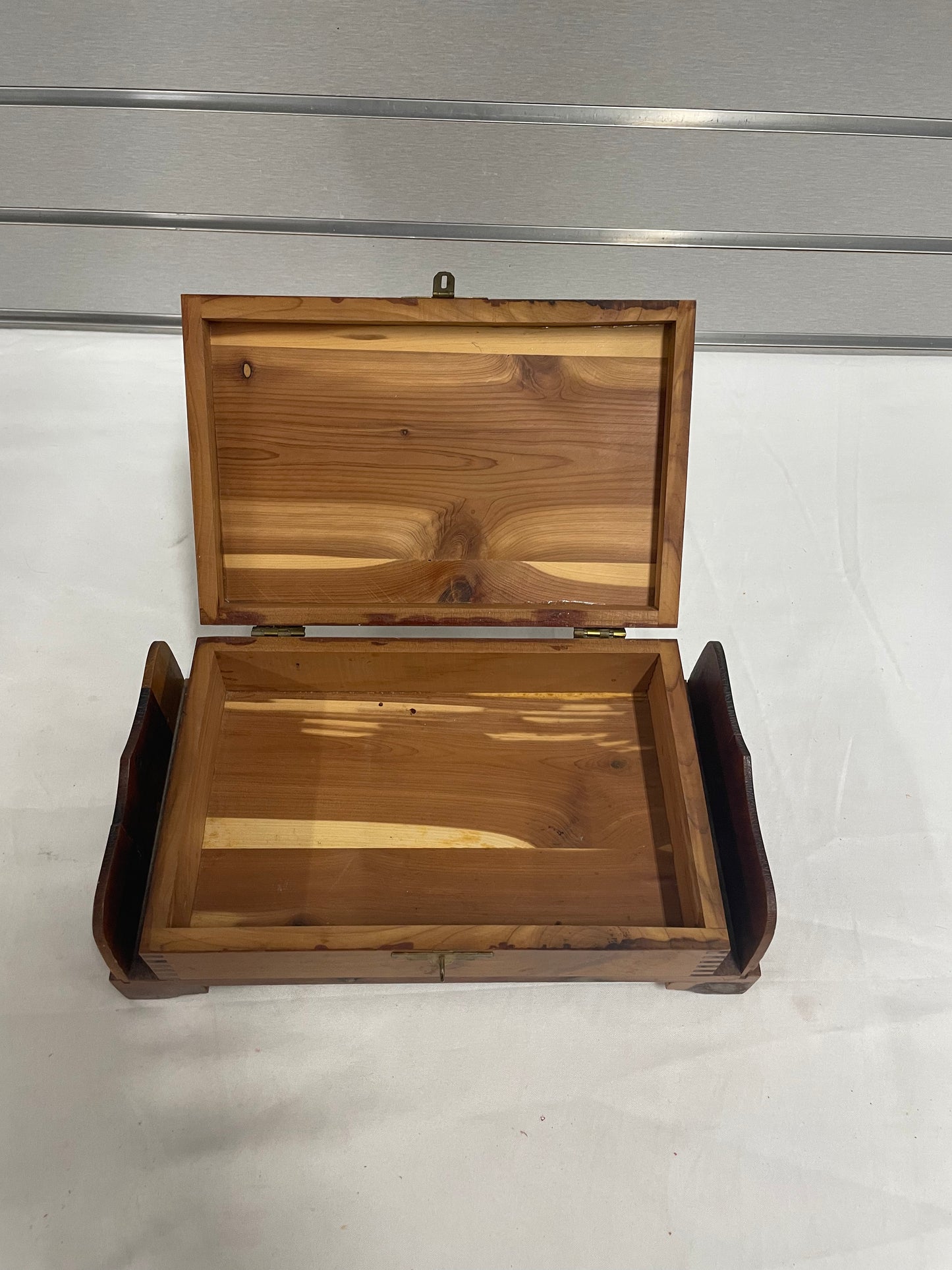 Wooden Jewelry Box. With latch. 11x6.5inches. Locks.