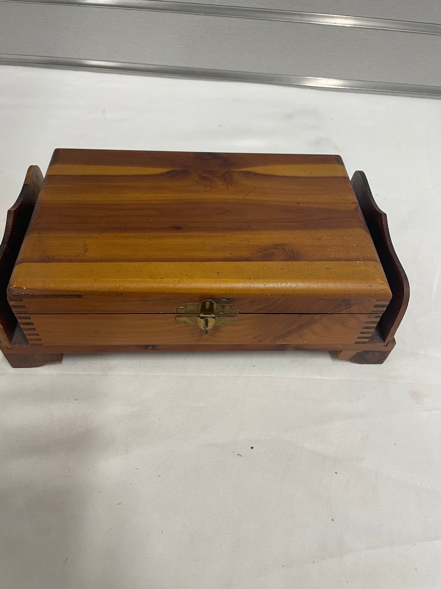 Wooden Jewelry Box. With latch. 11x6.5inches. Locks.