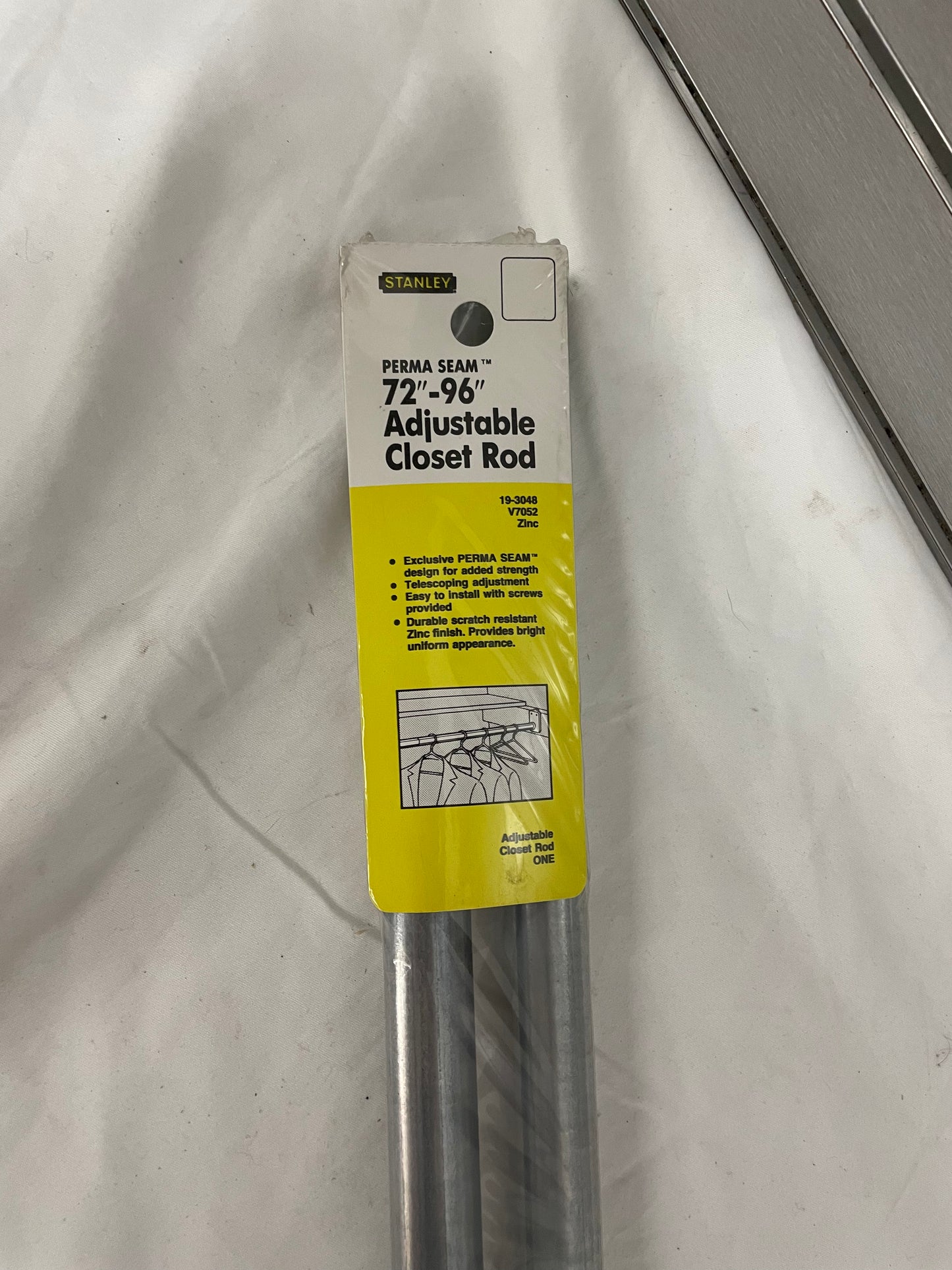 Stanley Adjustable Closet Rod With Ends 72 Inch To 96 Inch 19-3048 Comes in packs of 10. Factory sealed.