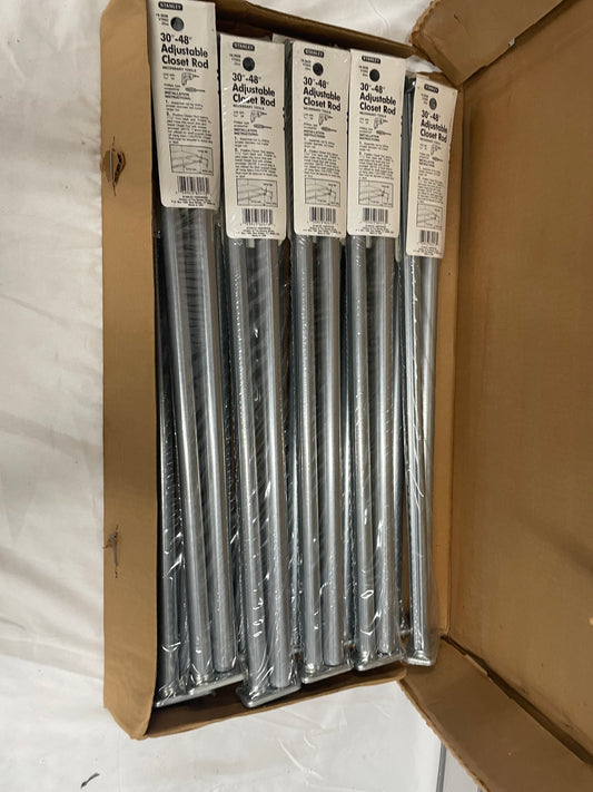 Stanley National 30 In. To 48 In. Adjustable Closet Rod, Bright Steel 30-48” Adjustable Metal closet rods. Comes in packs of 10. FACTORY SEALED