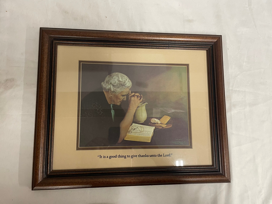 “It’s a good thing to give thanks unto the Lord” Picture and Frame. Woman. Wooden Frame.