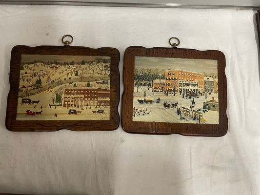 Christmas in Lebanon, OH. Pictures on piece of wood. 1880-1910. 2 pieces.