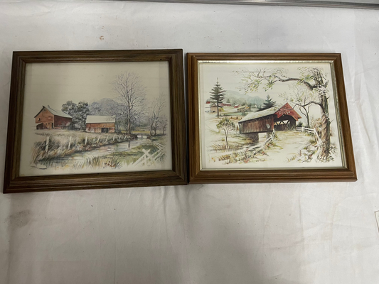 Home Decor Old Farm Covered Bridge and barn pictures and wooden frames