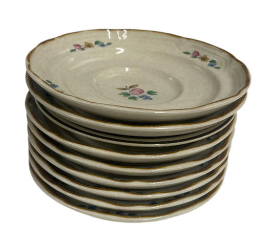 International Heartland Stoneware China Plate Set. White Ceramic set with colorful design.