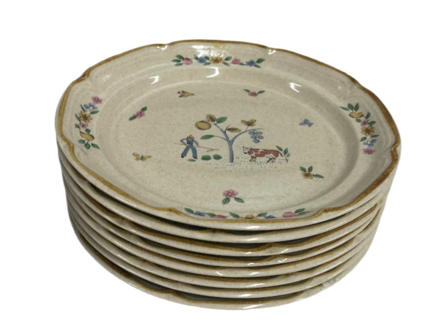 International stoneware China plate dish set.  White Ceramic plates with colorful designs