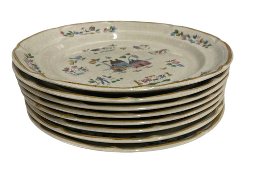 International Heartlands China Plate Set. White Ceramic plate with colorful designs