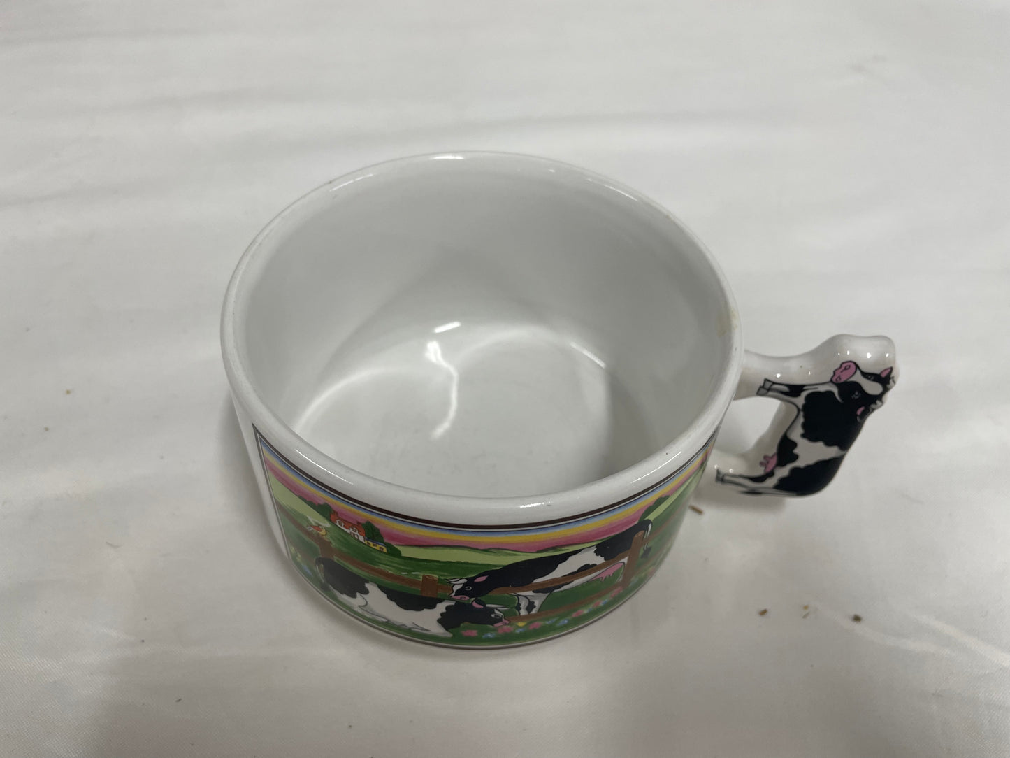 Cow Mug Soup dishes. 2 pieces. Cow handle. White dishes.