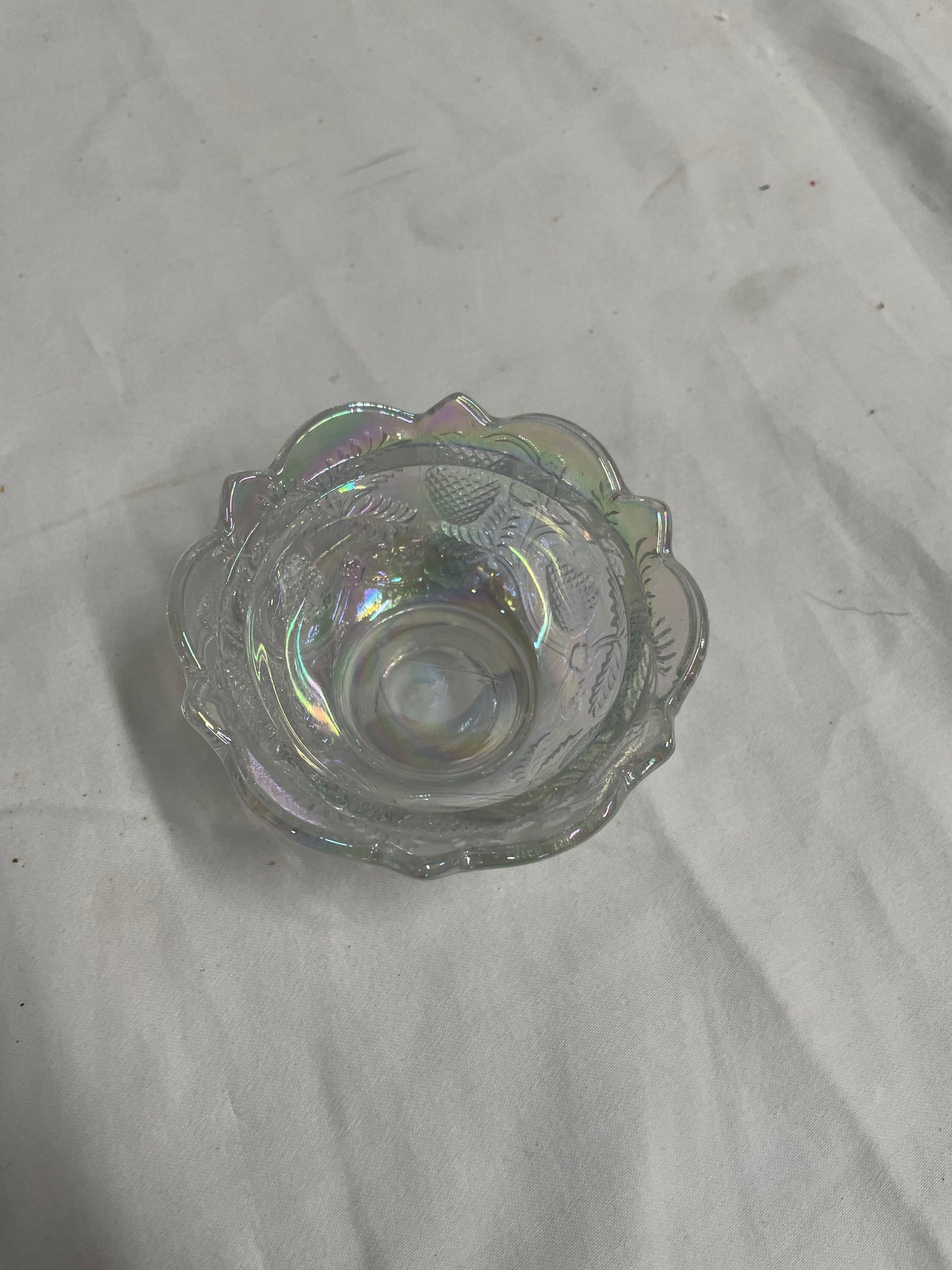 Three glass dishes. 1 - 8" bowl. 2 - 3" Cups.  Fancy Glassware Tableware / candle holder