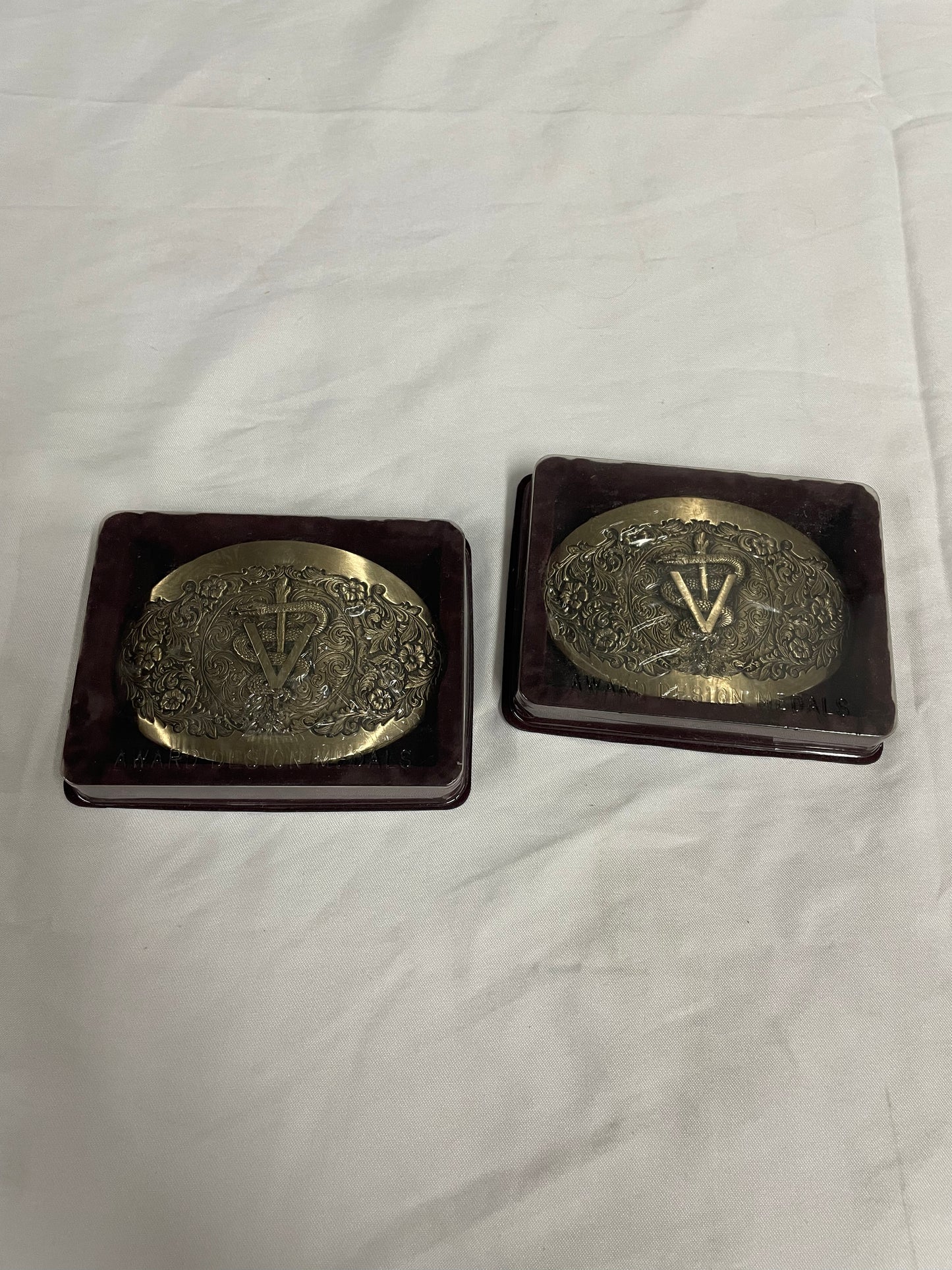 2 Belt Buckles - Award Design Medals Gold Color Metal Belt Buckle. NEW