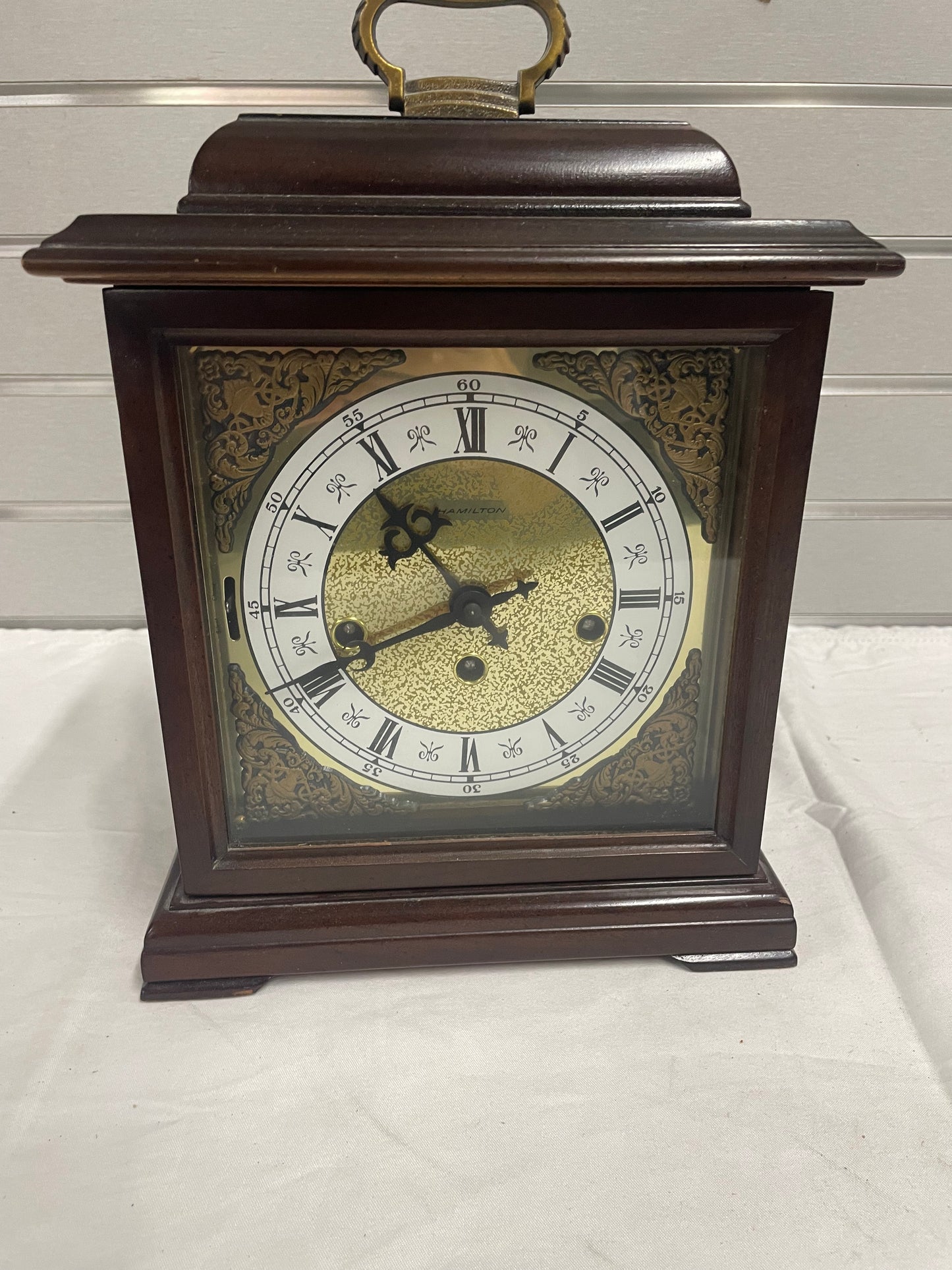 Hamilton chime table shelf clock with silent chime switch made in West Germany Box Clock. Very rare vintage clock. Brown 5170055