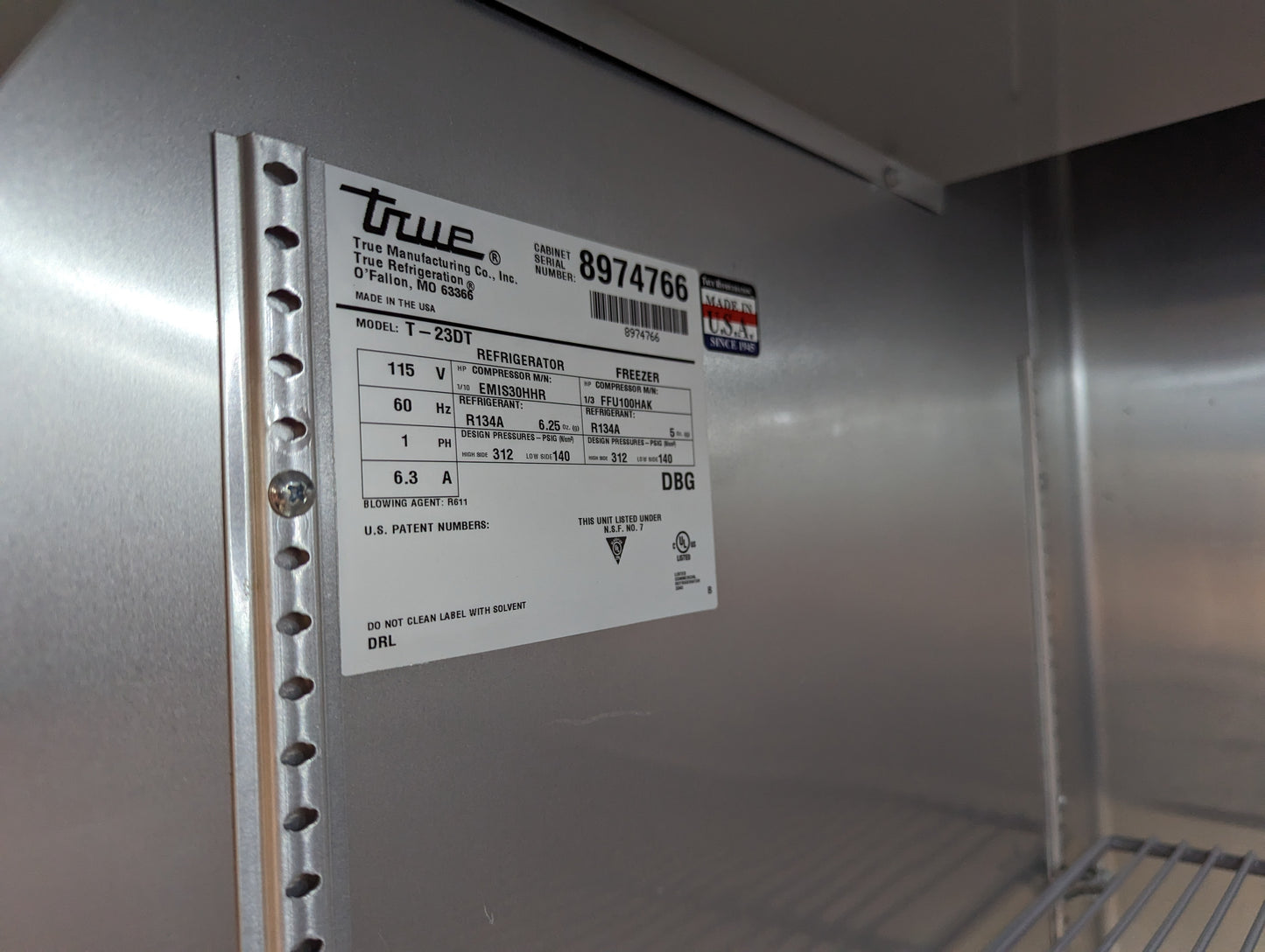 True T-23DT Comercial Refridgerator Freezer Right Hinge Solid Stainless Doors