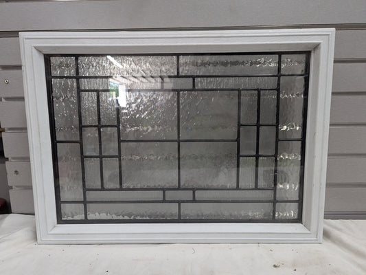 DEMO Door Lite Sidelight Window wrought iron textured glass. White trim 24" x 17"