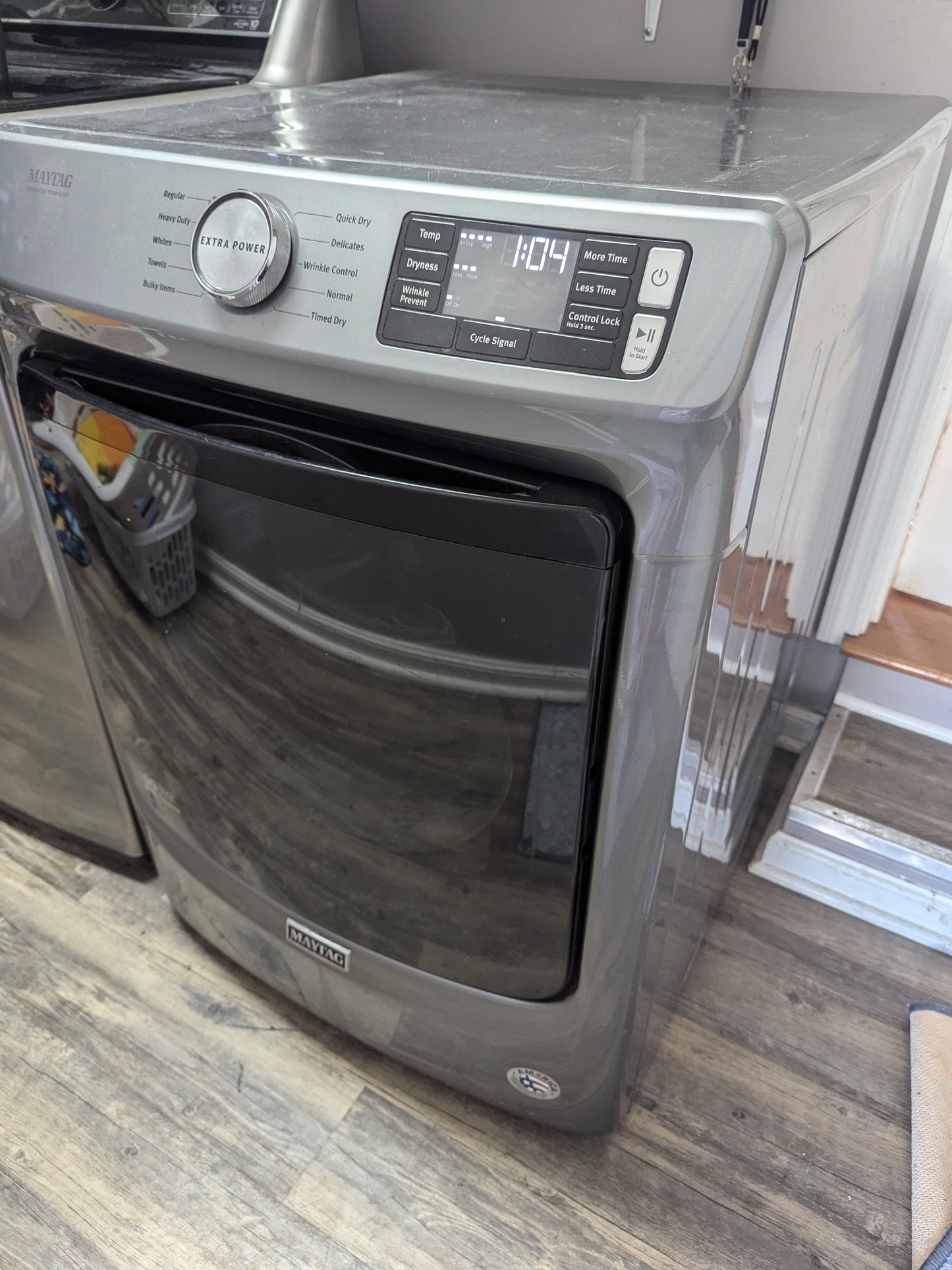 Maytag - 7.3 Cu. Ft. Stackable Electric Dryer with Steam and Extra Power Button - Metallic Slate 5170064