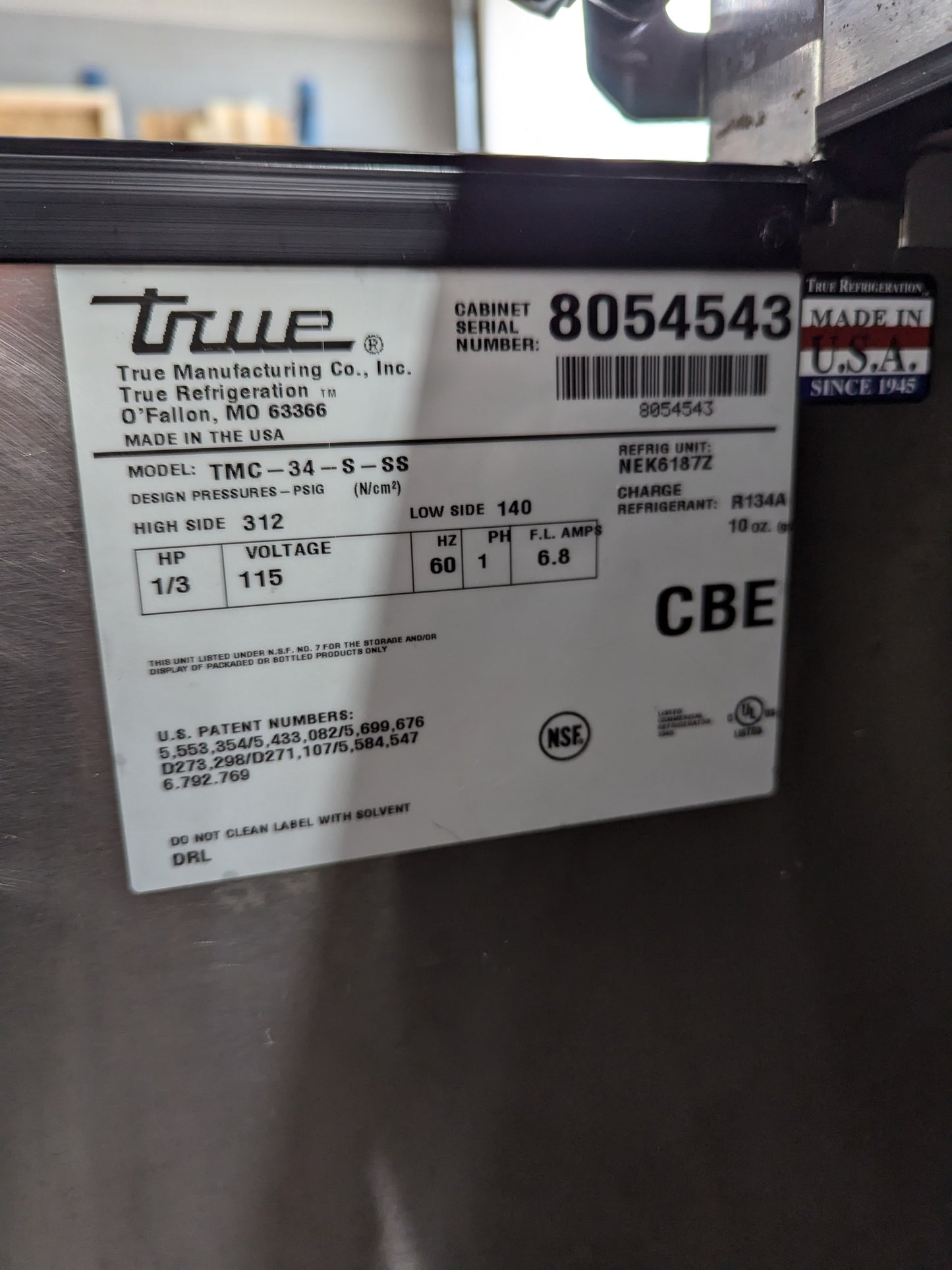 True Refrigerated Milk Cabinet 8054543 R134A TMC-34-S-SS